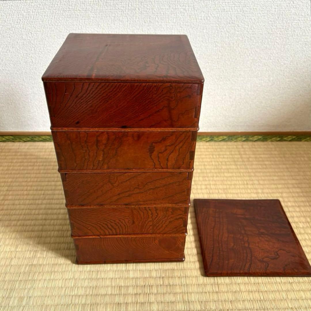 重箱　五段　木製　欅　古民芸　骨董　古美術　アンティーク　大正　昭和　工芸