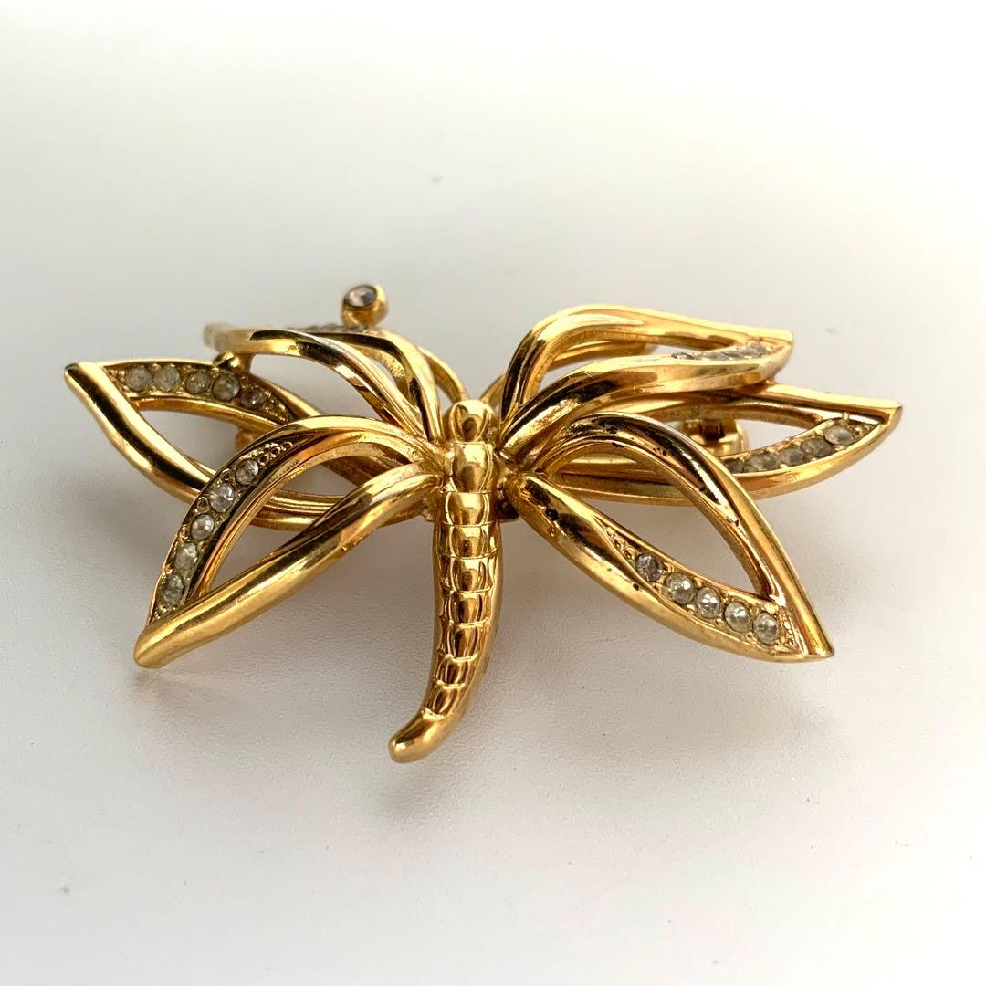 M4946 クリスチャンディオール ブローチ 蝶 バタフライ ラインストーン