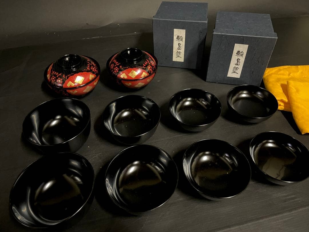 割引‼️【美品】「輪島塗」 輪島塗 四つ椀 煮物椀 揃い 2組 共箱 (26E)