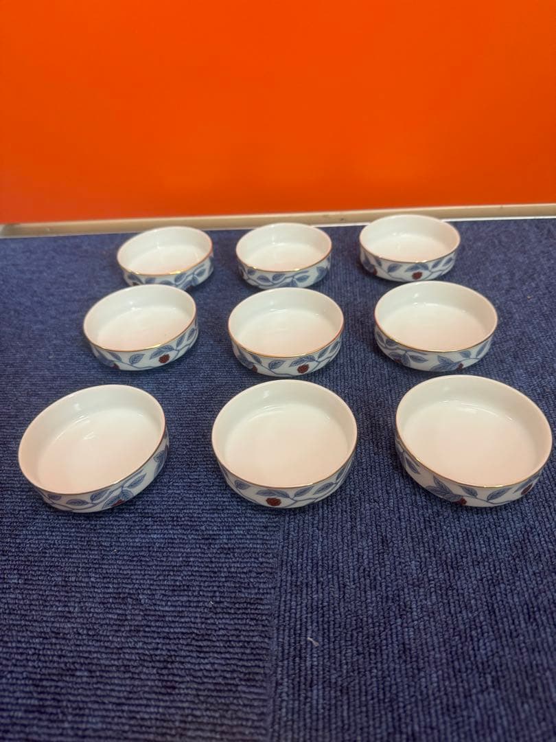 1698 深川製磁　果実文　小皿　9客　8cm 金彩