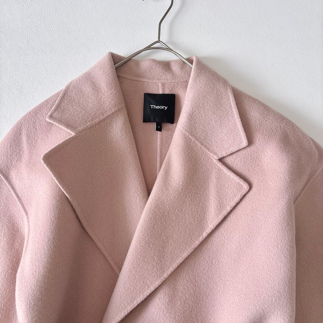 【定価6.4万】セオリー カシミヤ混 ダブルフェイスコート ピンクS
