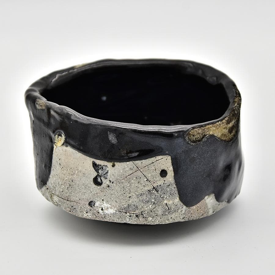 T 新品未使用 鯉江良二 茶碗 引出黒 共箱 共布 略歴 瀬戸黒 茶道具 抹茶椀