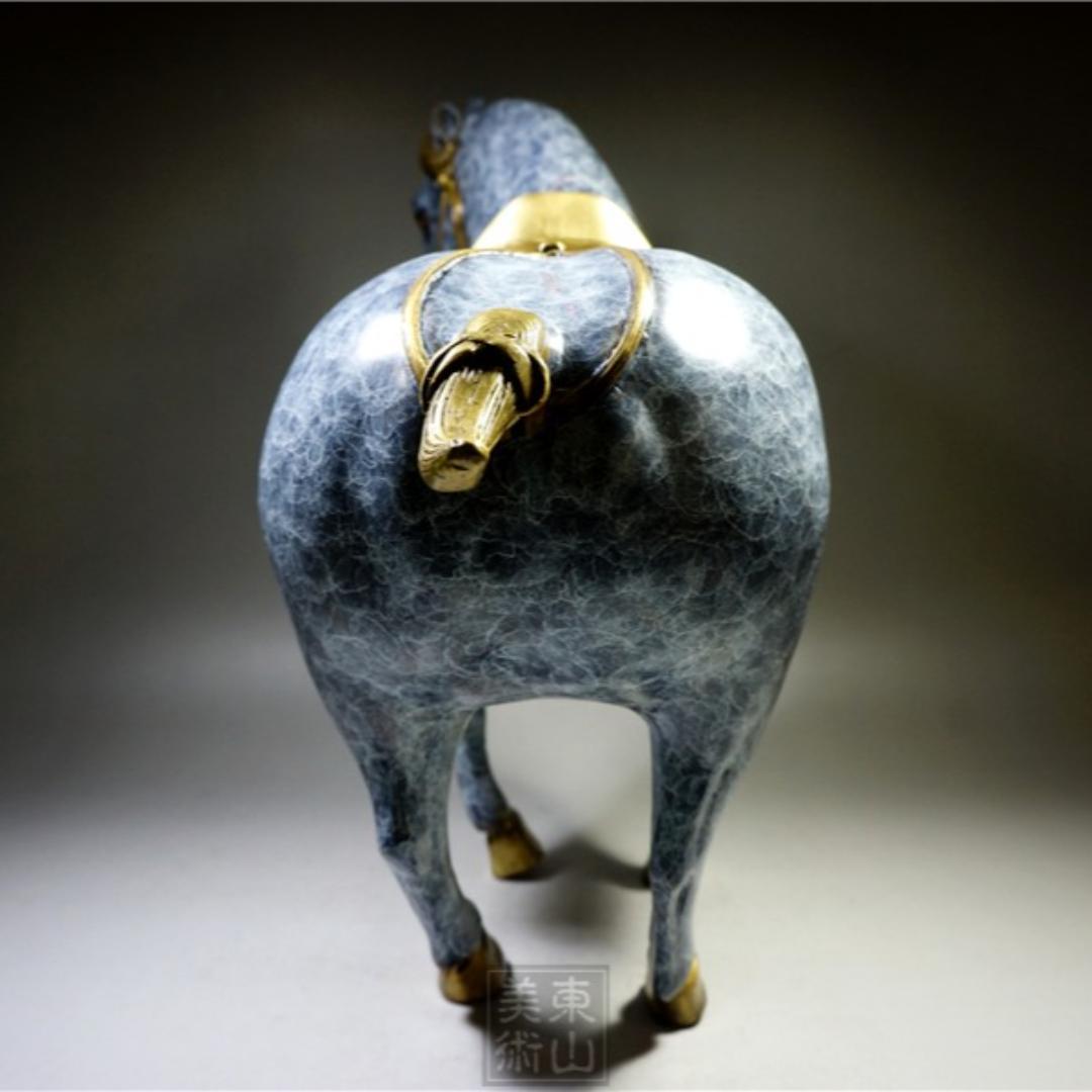 銅細工 大迫力唐馬高彫 無銘 開運置物 極上質 高さ約27cm 重さ約4.4kg