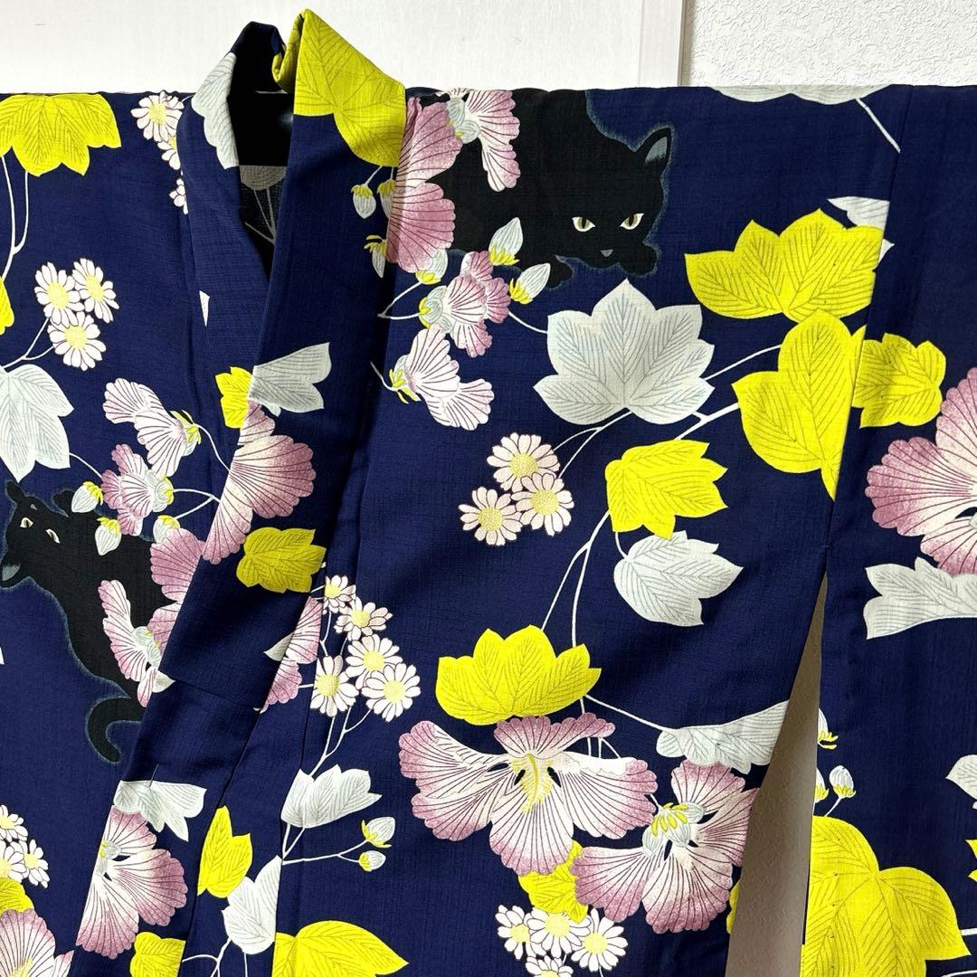 【彦兵衛mini】お買得！人気『撫松庵』・セオα浴衣・半幅帯セット〜芙蓉に黒猫〜