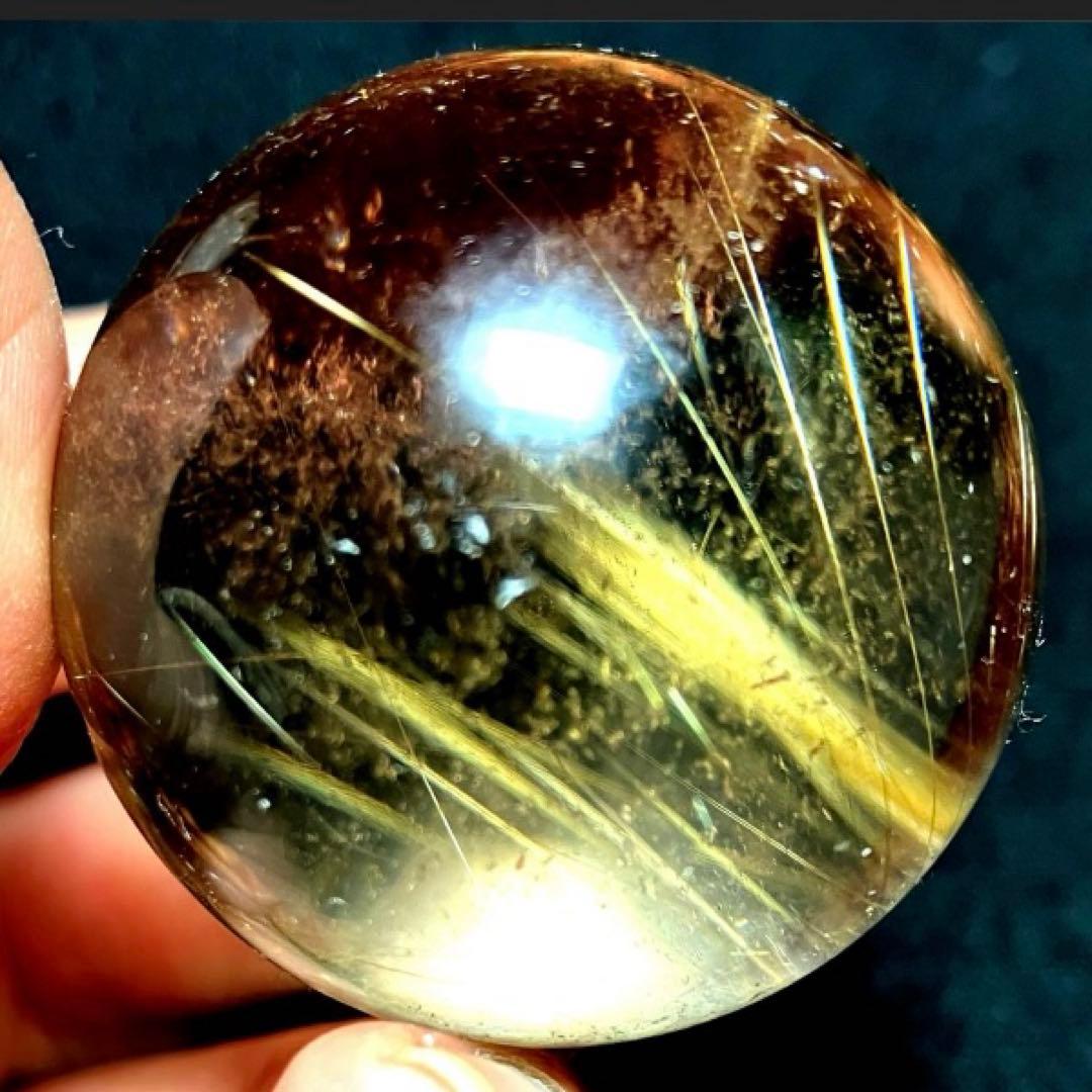 40mm ゴールドルチルクォーツ　丸玉　スフィア　金針水晶