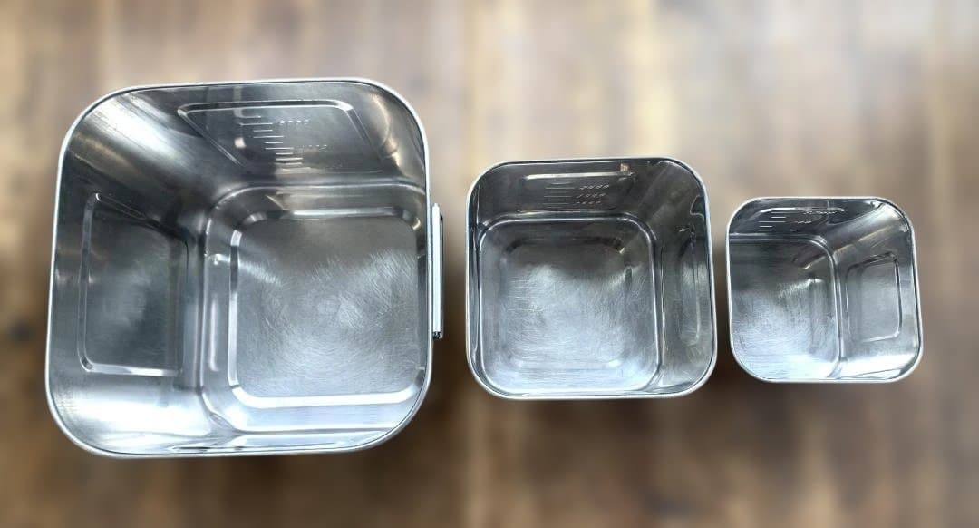 ユキワ 18-8ステンレス 角深型キッチンポット 5個セット 手・目盛・蓋付 ②