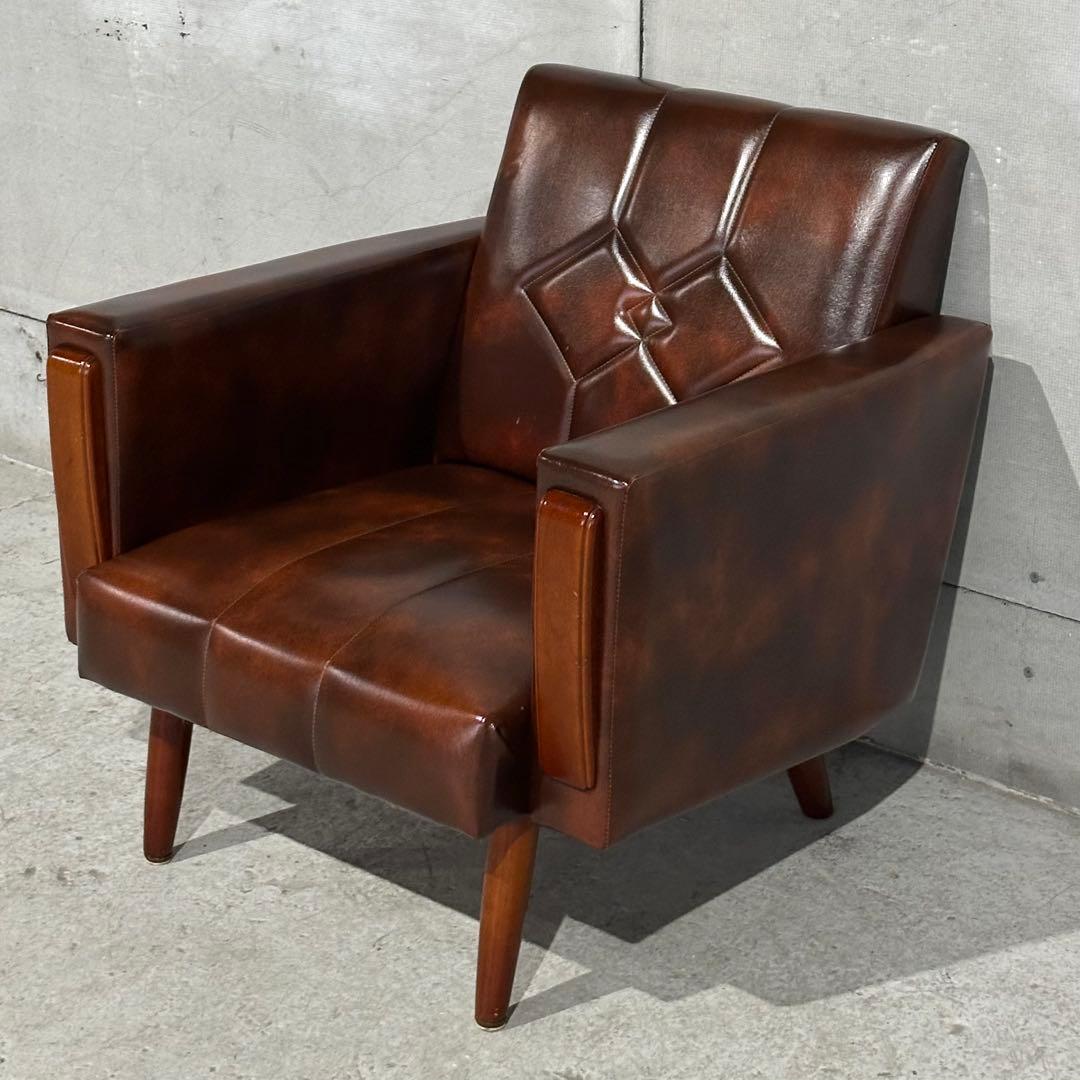 ✦70s✦ ヴィンテージ ソファー ダイヤステッチ レトロ 喫茶店スタイル　合皮