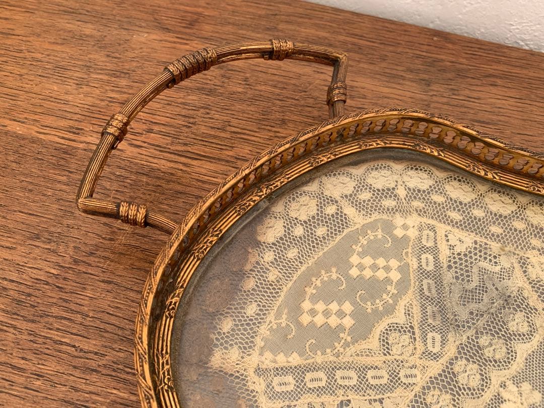 訳あり　フランスアンティーク　トレー　レース　ブロカント