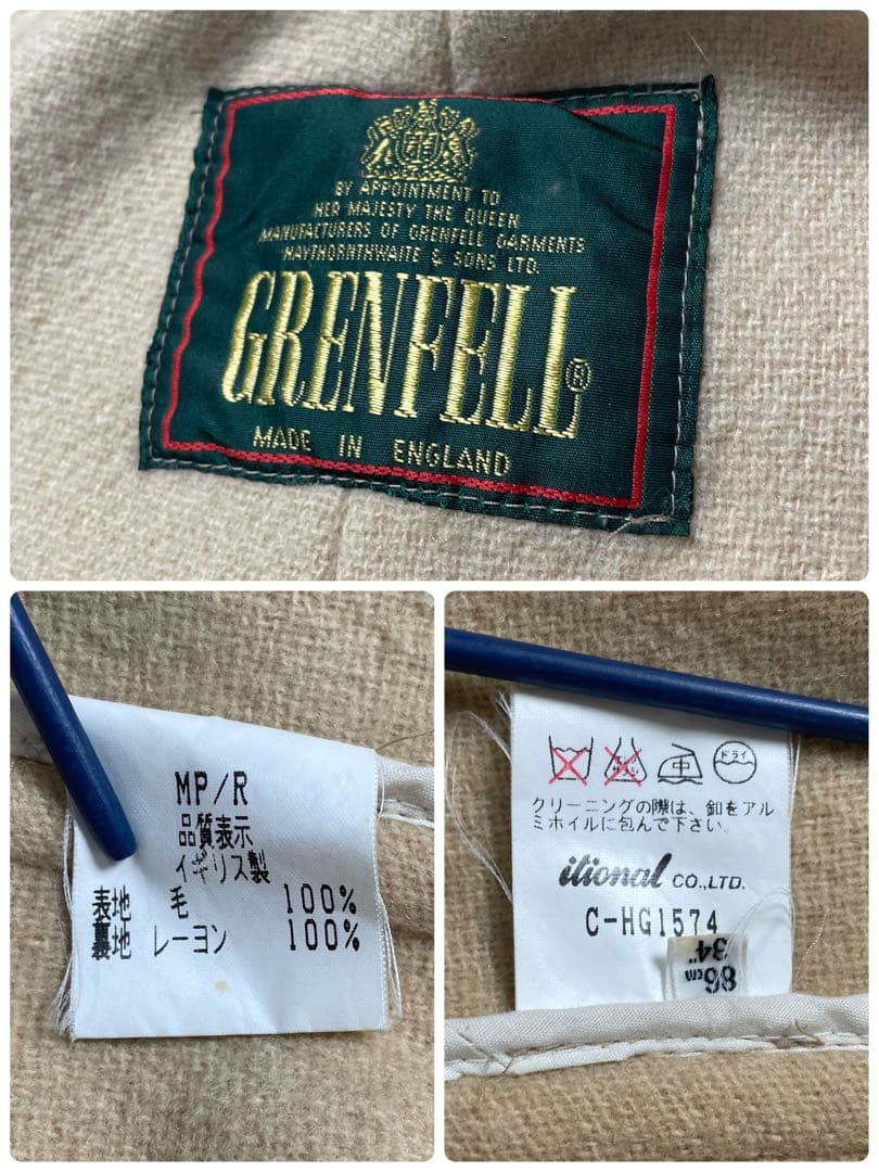 緑タグ グレンフェル ヘリンボーン ダッフルコート 英国製 キャメル メンズ34