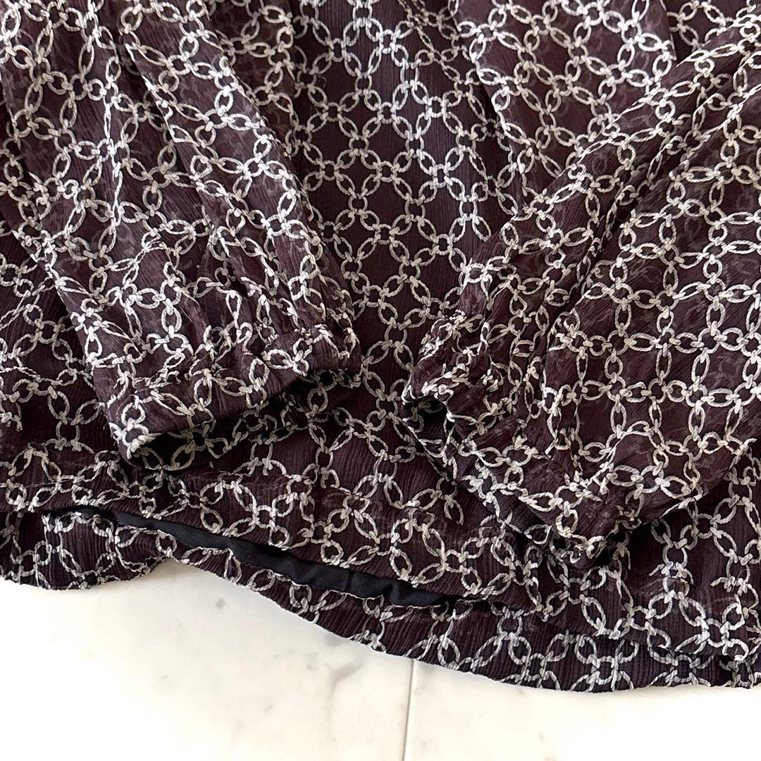 美品 ダーマコレクション シルク100％ チェーン柄 ボウタイ付きブラウス M
