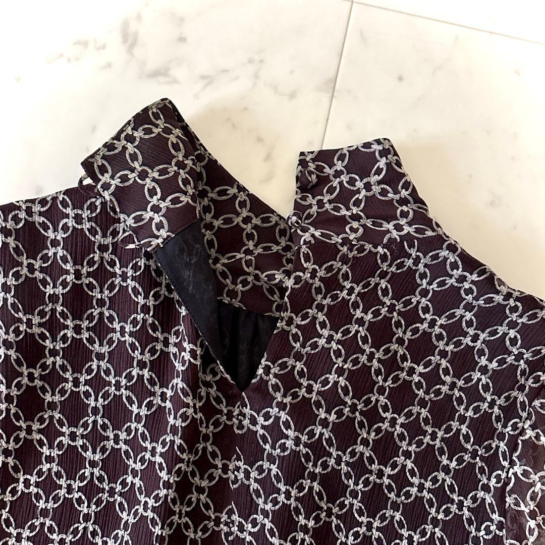 美品 ダーマコレクション シルク100％ チェーン柄 ボウタイ付きブラウス M