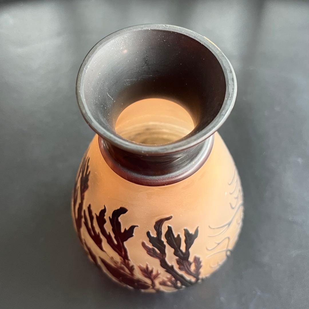 エミール、ガレ海藻彫刻 花瓶　本物保証