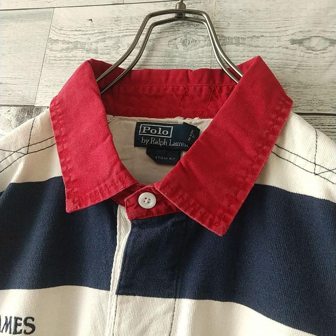 希少☆ポロバイラルフローレン 太ボーダー 刺繍 イギリス 襟切替 ラガーシャツ