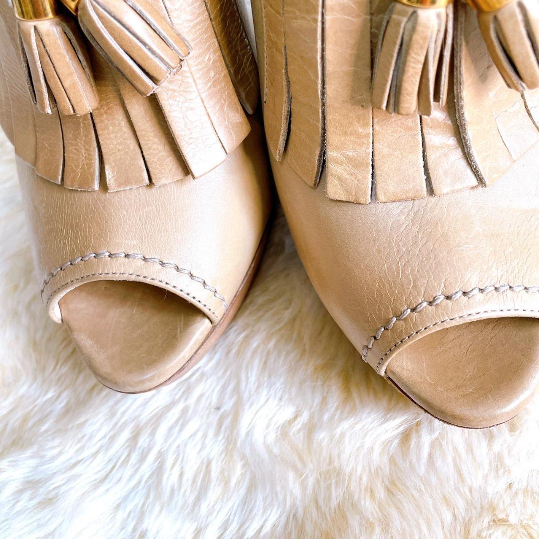 PRADA プラダ　ミュール　ハイヒール　タッセル　ピンクベージュ