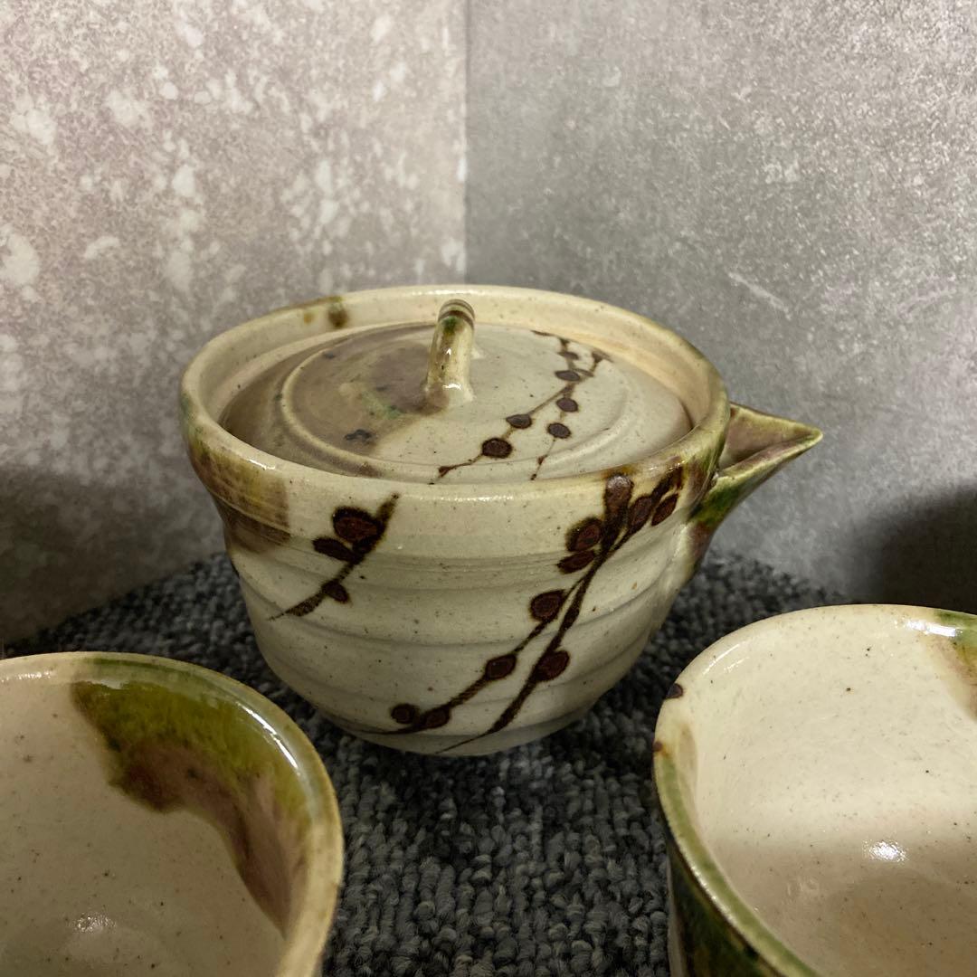美濃焼　織部　作家物　陶印　茶器セット　煎茶揃い　宝瓶　湯呑