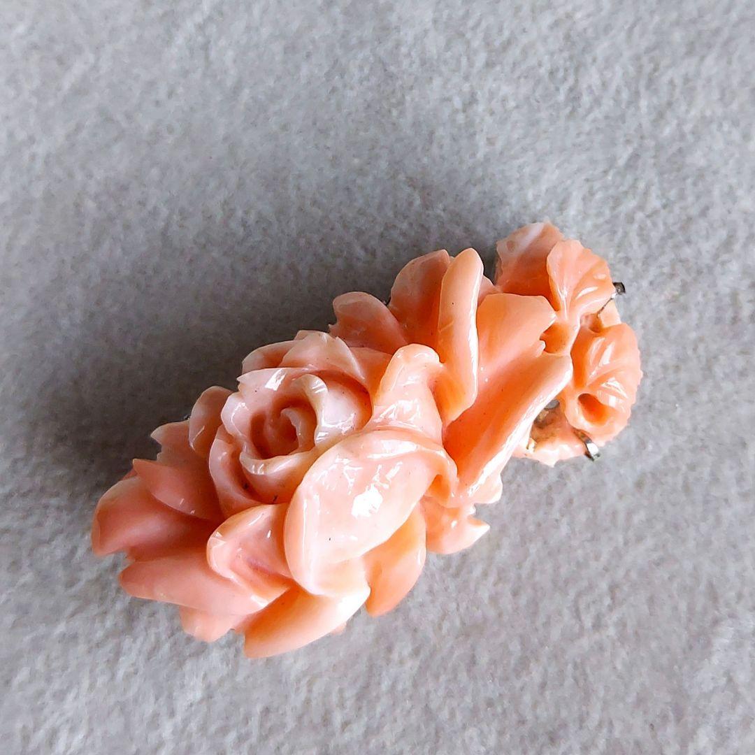 薔薇　珊瑚　ブローチ&帯留め
