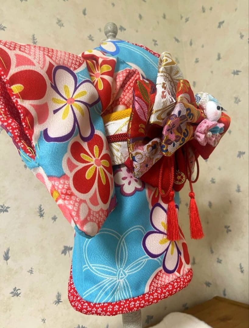 .‎˖٭*花柄水色犬用着物.‎˖٭*　犬服　犬服用お着物