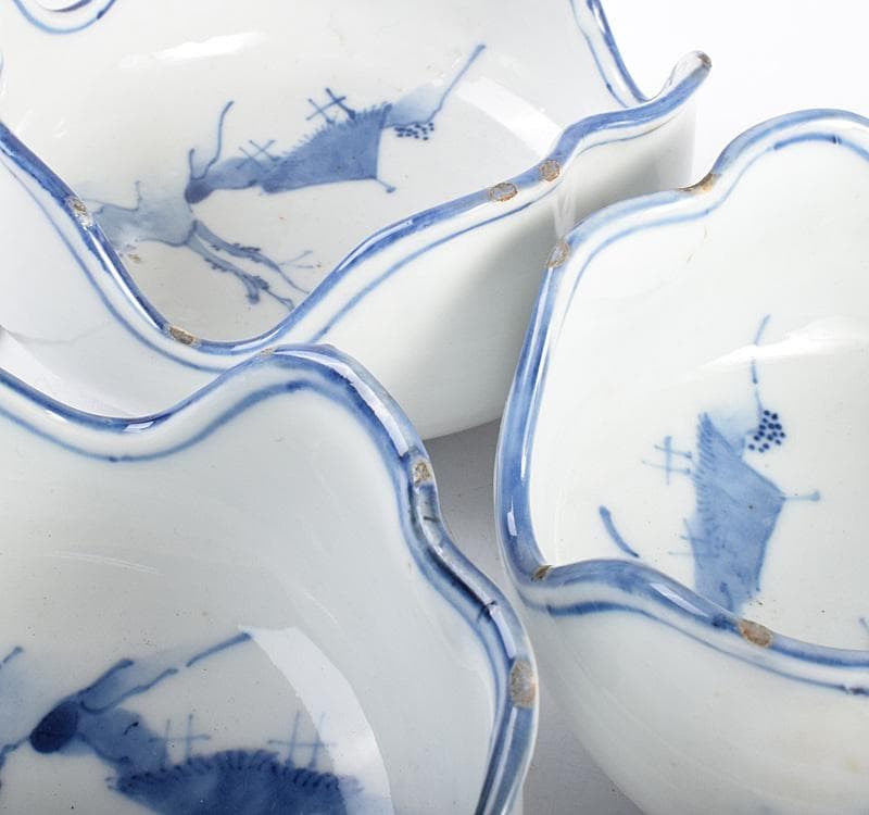 カルカル63 中国　古染付　山水文　向付　十人前　時代箱付　D　3915C