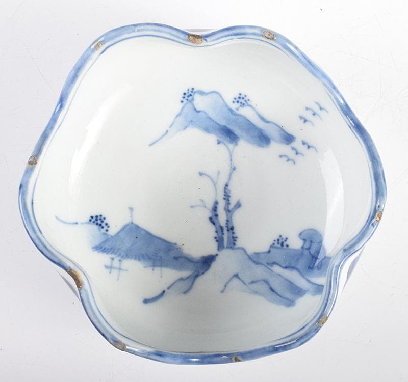 カルカル63 中国　古染付　山水文　向付　十人前　時代箱付　D　3915C