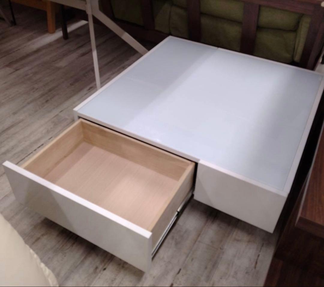 ガラス天板　センターテーブル　引出付　幅90cm　北九州市福岡市限定