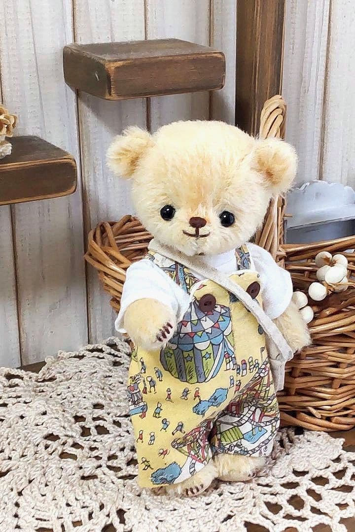 ハンドメイド テディベア ストレートモヘア ベージュ色 手作り