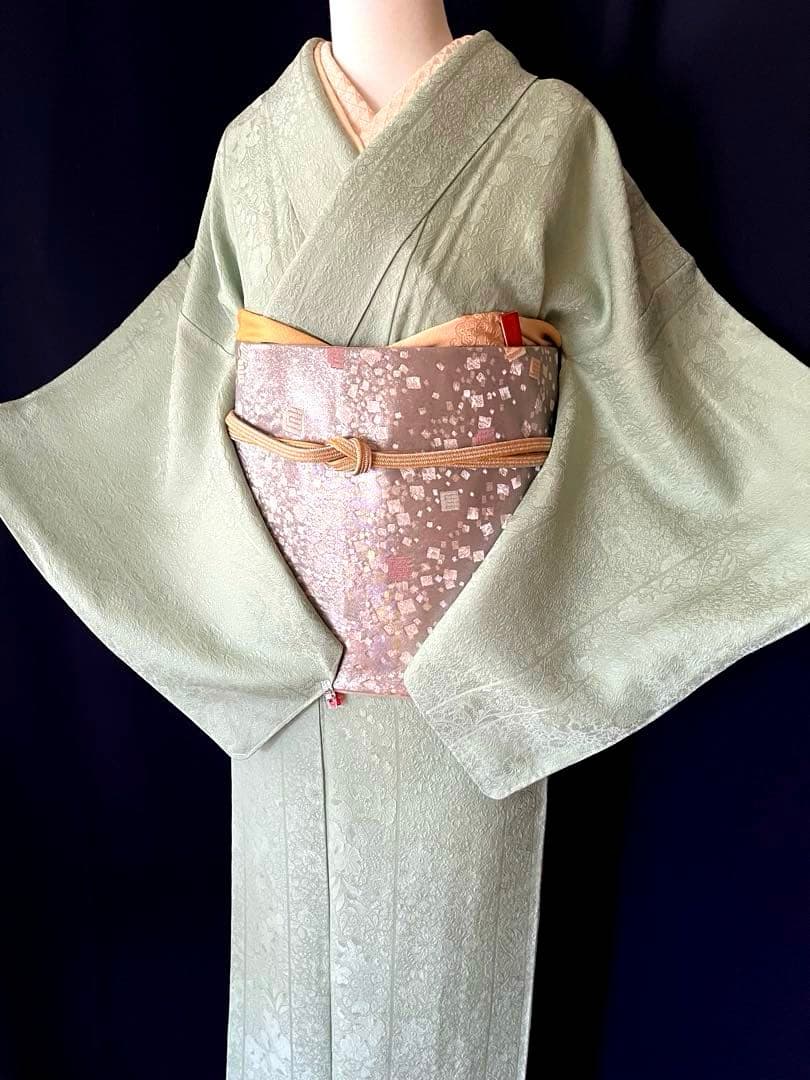 ★専用★【色無地】辻が花地紋 薄萌葱色 膨れ織　縫取のような立体感　しつけ付き