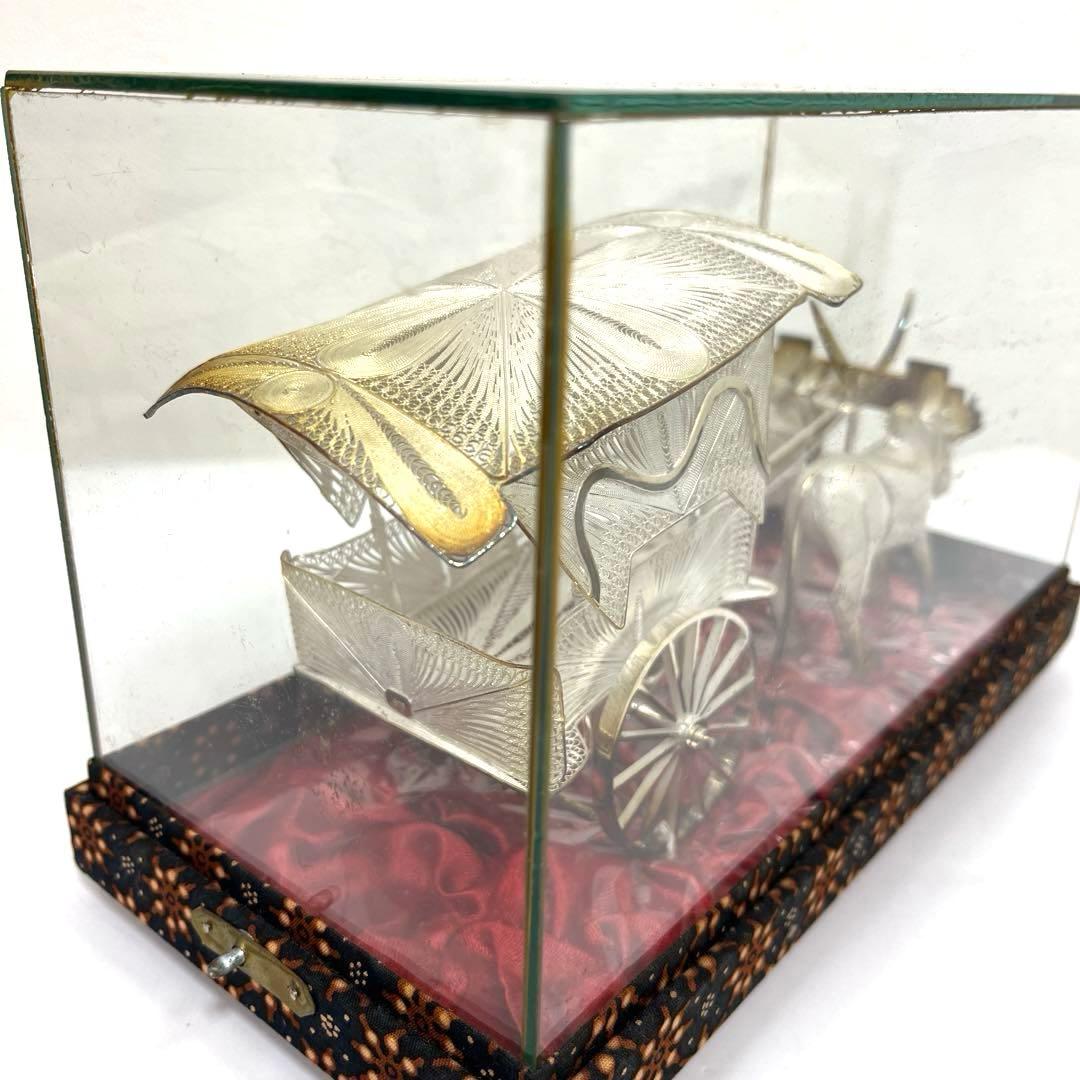 【希少】ヴィンテージ工芸品< 牛車と牛　銀線細工>シルバー925