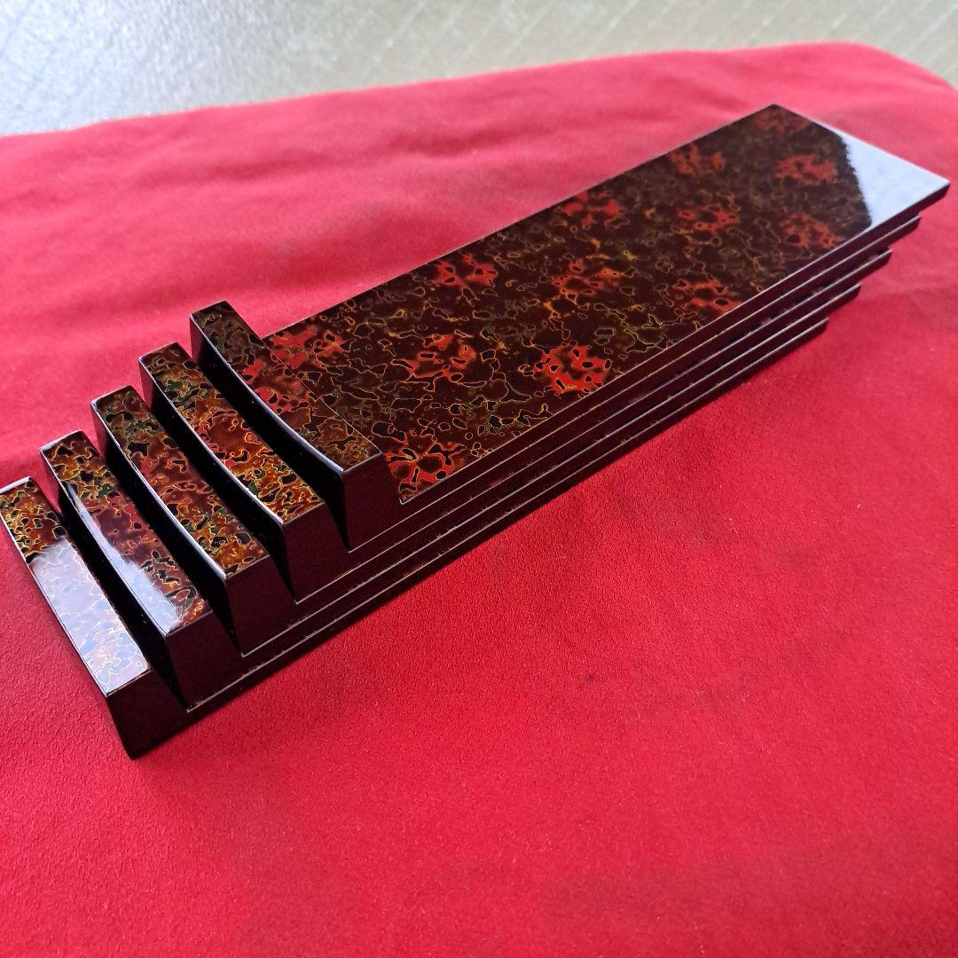【津軽塗　唐塗　8寸\"箸置き×5客】天然木製　未使用品