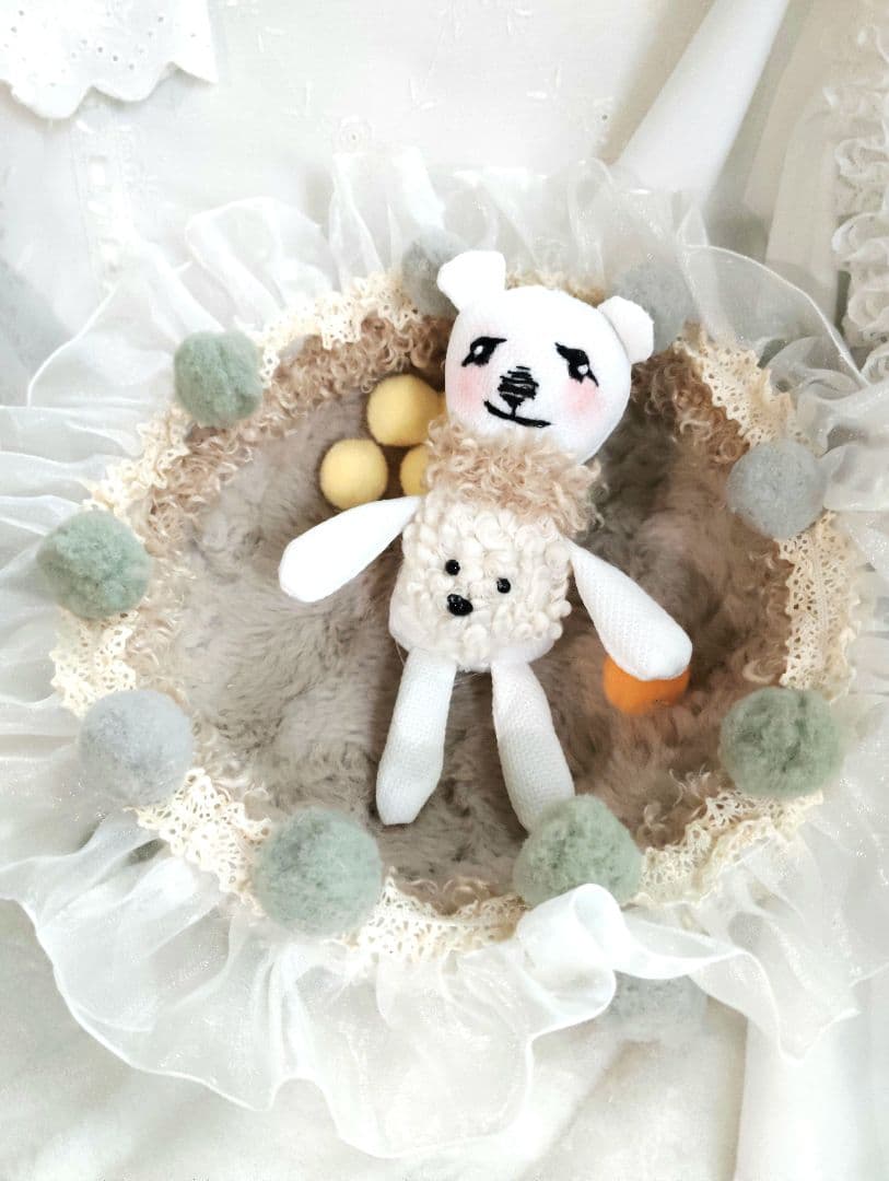 ママ募集❤生後１日子猫ちゃん♡バスケットとクマたん♡アートドール♡ぬいぐるみ♡