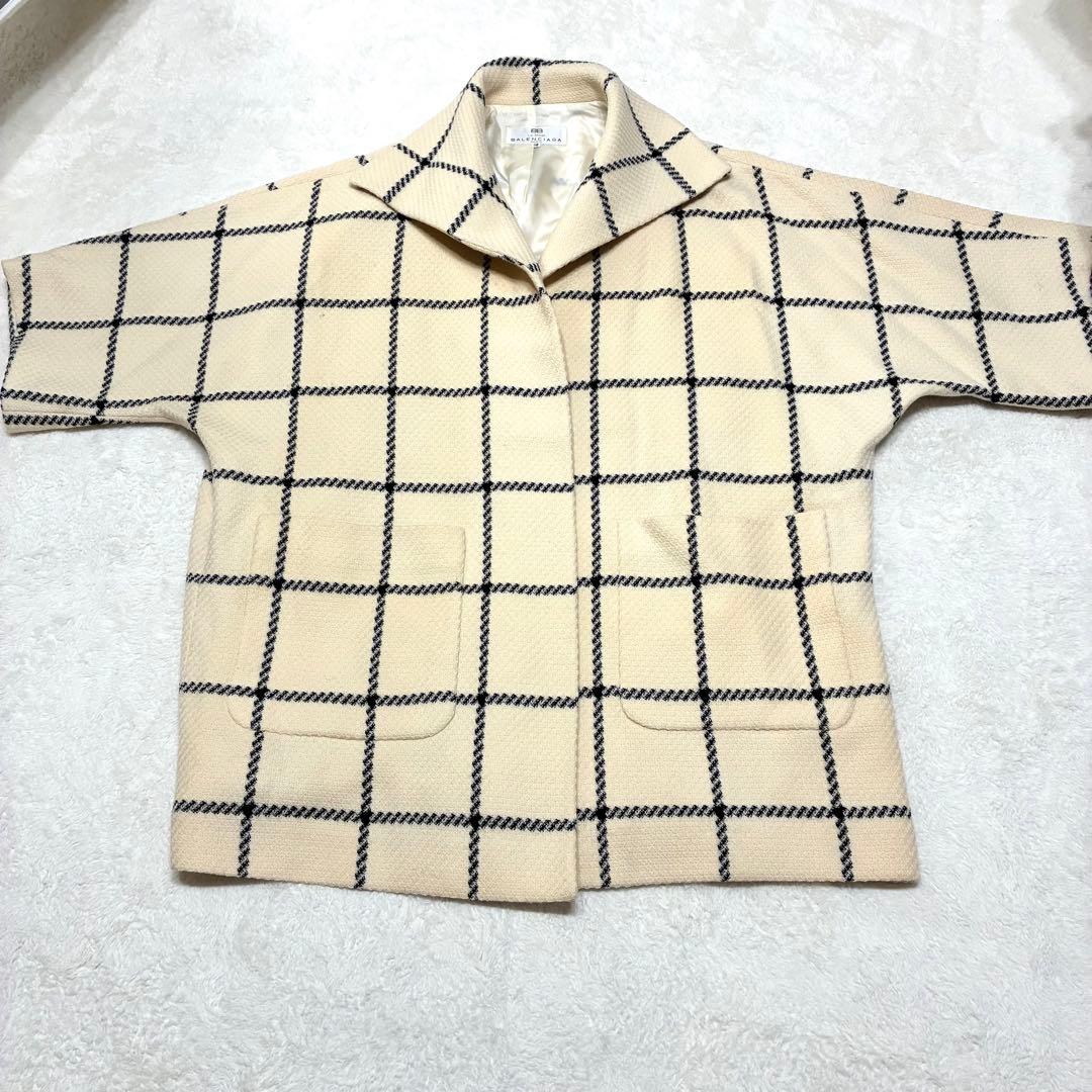 バレンシアガ ウールコート メガチェック アイボリー ゆったりサイズ