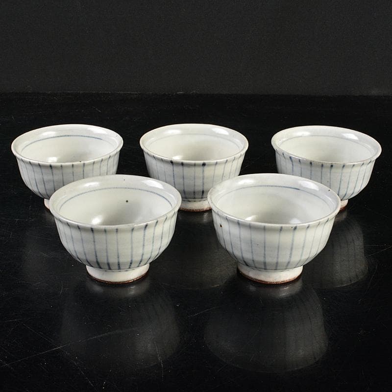 煎茶道具　加藤賢司 新晶窯　染付　呉須絵　煎茶碗　五客　共布共箱　M　R5964