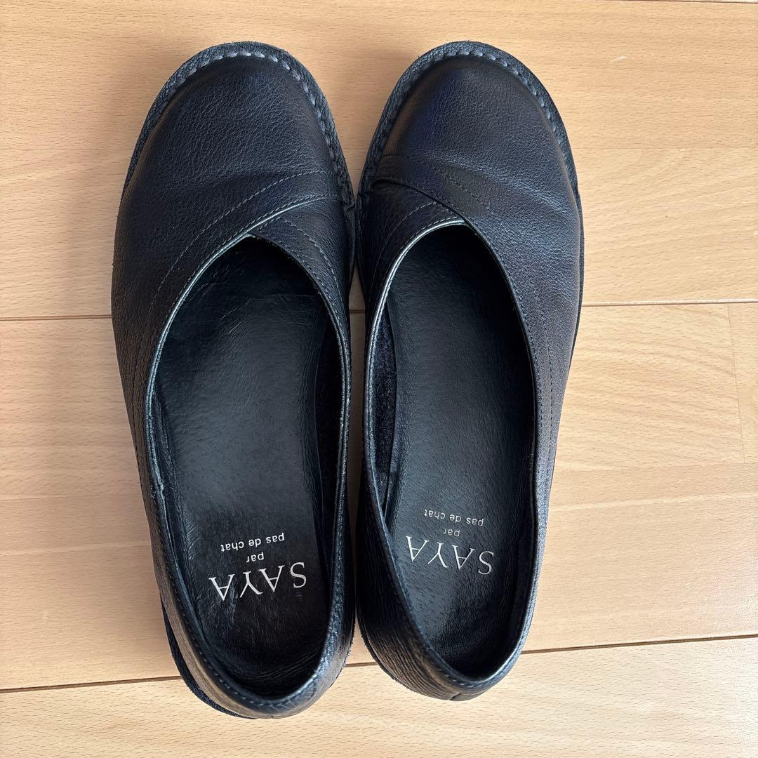 SAYA フラットシューズ スリッポン フラット 本革 ブラック 24.5