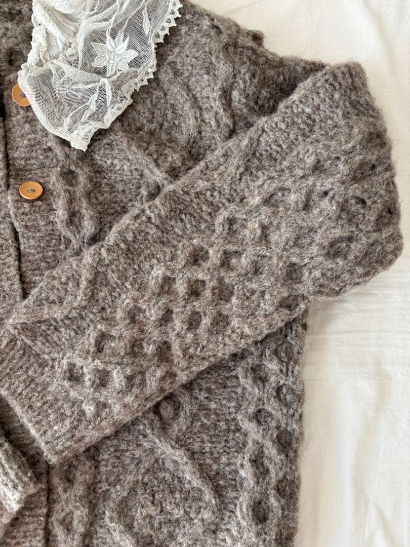 グレー ウール 手編み カーディガン フランスアンティークレース アルパカ