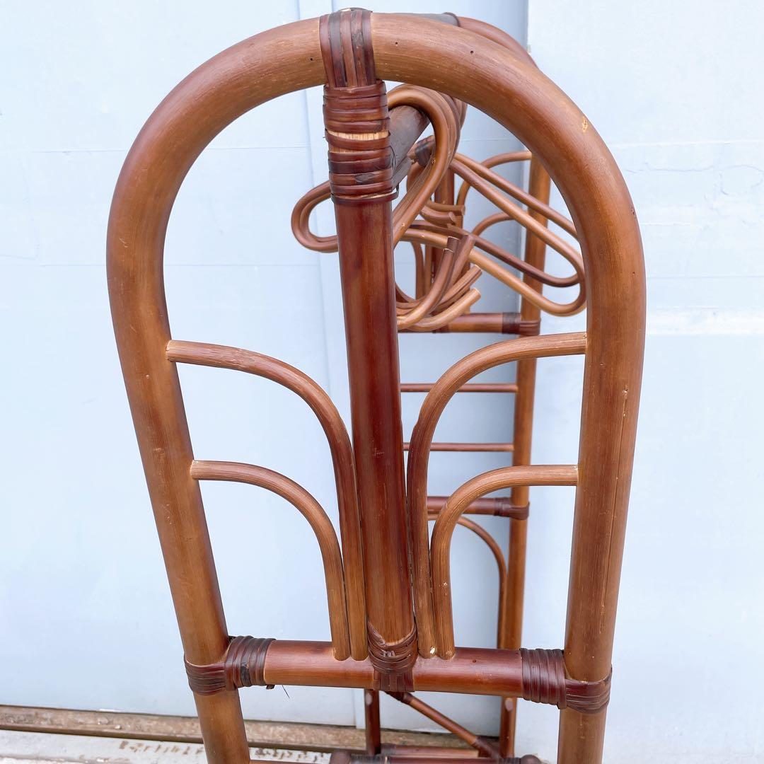 籐 ラタンハンガーラック 籐家具 アンティーク家具 キャスター付 昭和レトロ