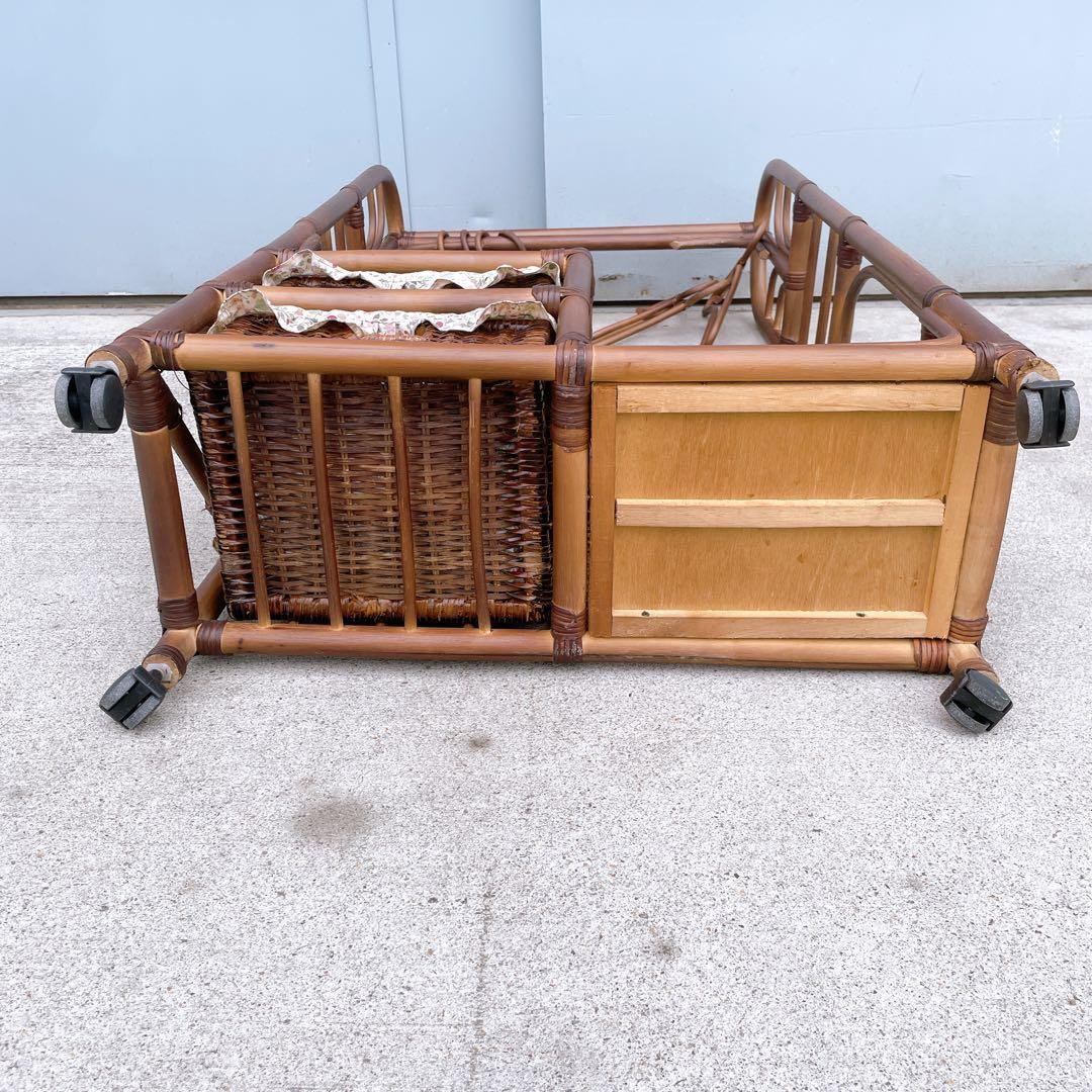 籐 ラタンハンガーラック 籐家具 アンティーク家具 キャスター付 昭和レトロ