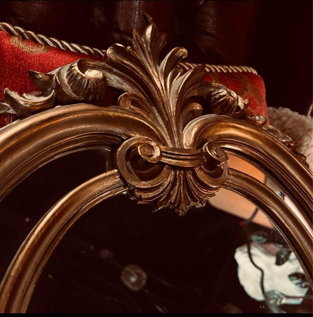 湯布院アンティーク イタリア製ウォールミラー ゴールド オーバルフレーム ロココ