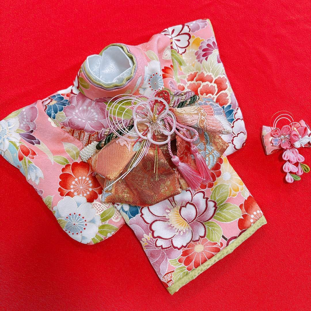 即納✨犬の着物✨犬用本格振袖 犬服 S 髪飾り付き 正絹金彩入り ピンク