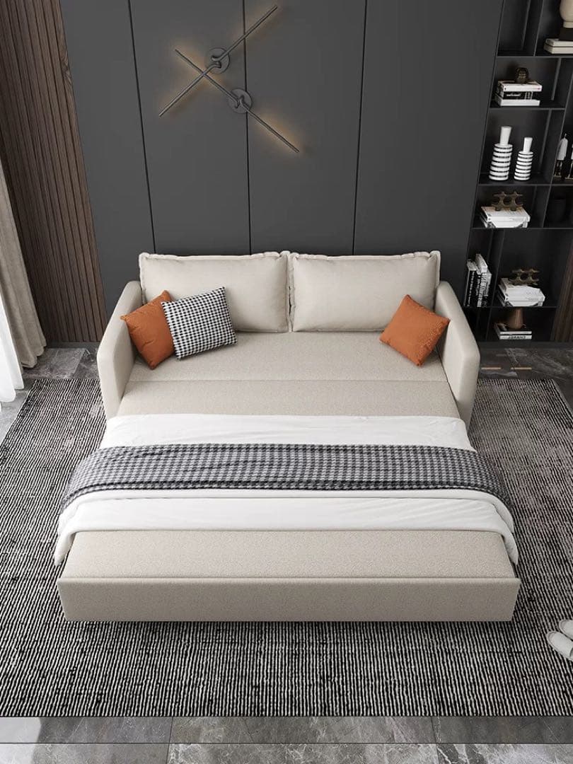 収納付きファブリックソファ ベージュ・グレー　ソファベッド