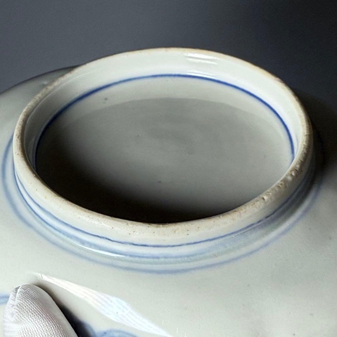 古伊万里　色絵幾何学文木瓜形皿　五客　裏文様有　巻物　宝珠　幕末〜明治期