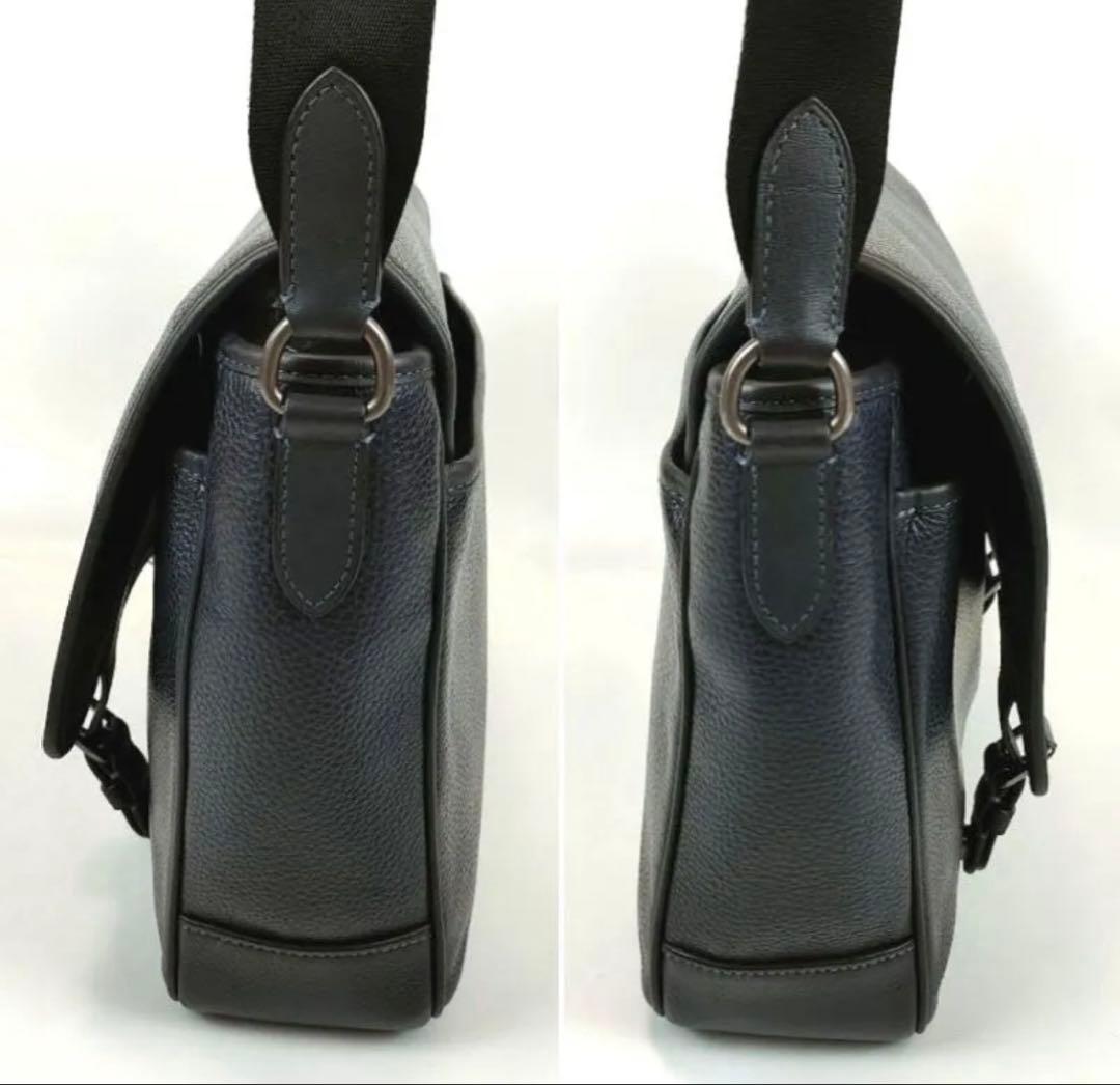 極美品 COACH コーチ ショルダー メッセンジャー バッグ レザー ネイビー