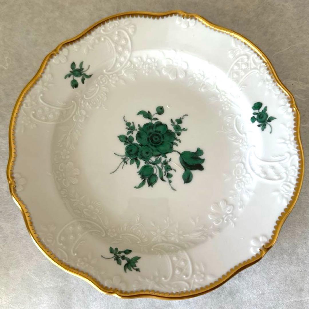 マイセン 18.5cmプレート　ワトーの花 グリーンブーケ 6枚セット