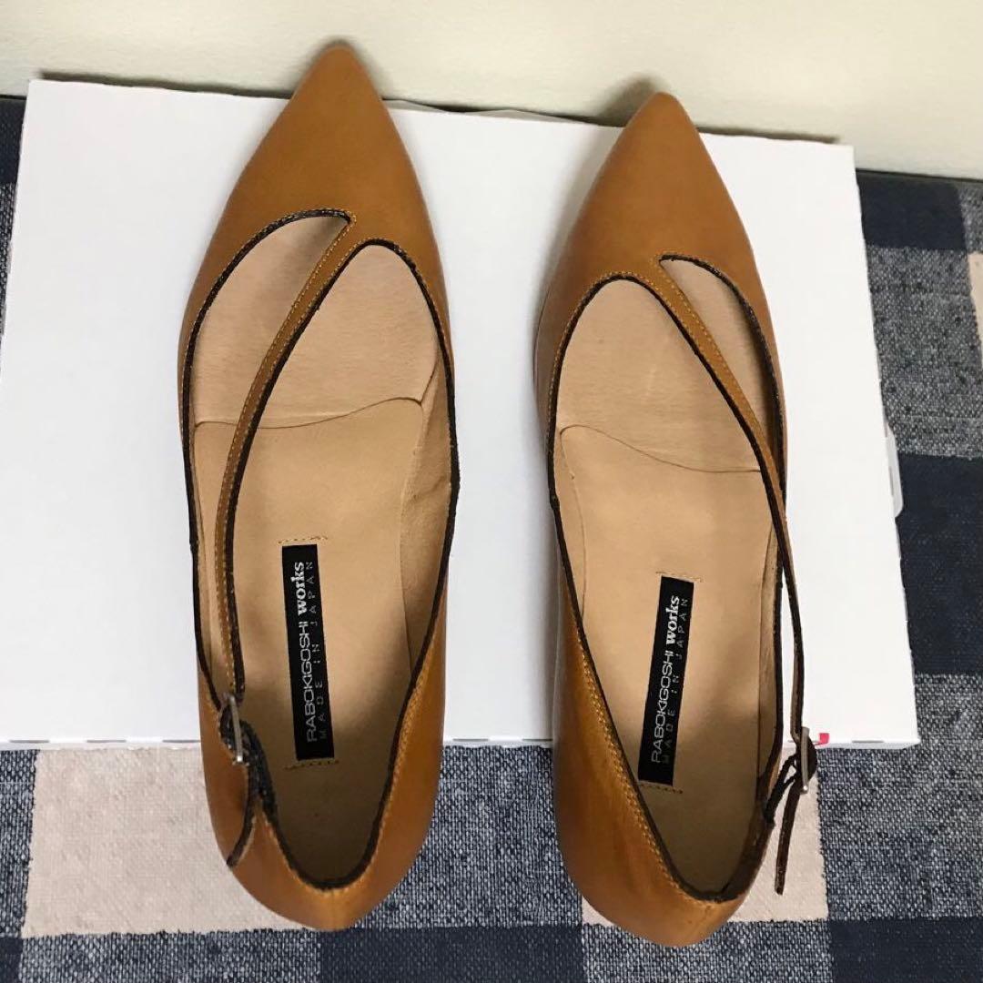 ラボキゴシワークス　ポインテッドトゥシューズ　キャメル