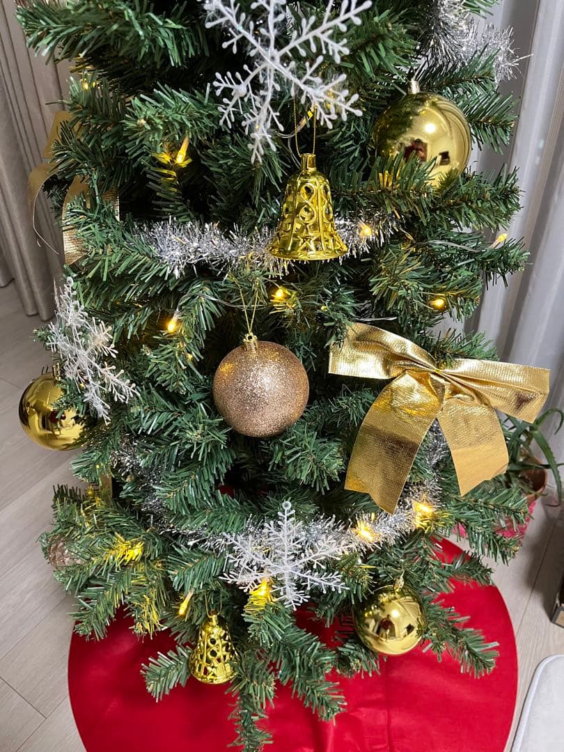 クリスマスツリー 210cm シルバーピンクゴールド　電飾装飾フルセット