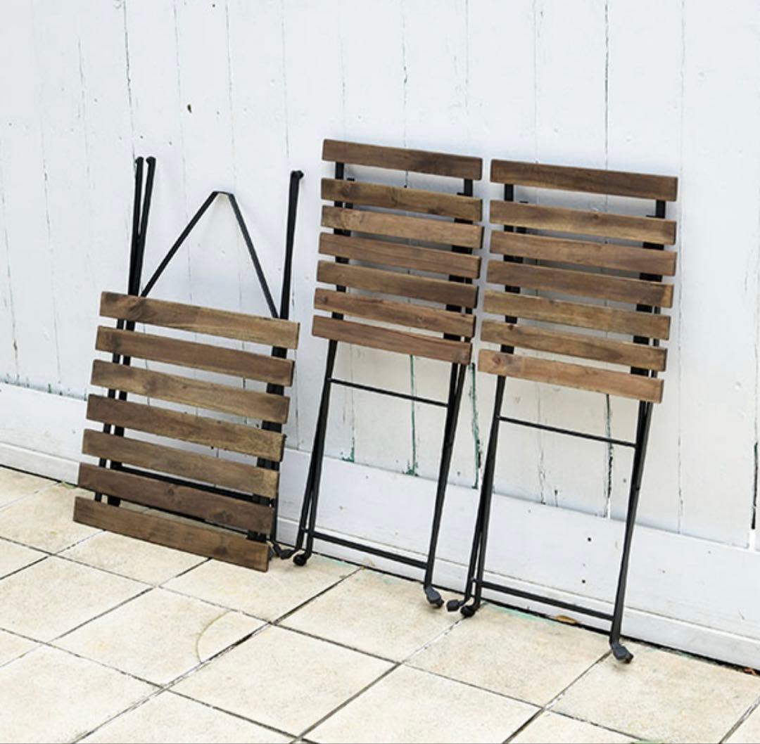 山善 ガーデンテーブル3点セット 折りたたみ バルコニー カフェ アカシア天然木