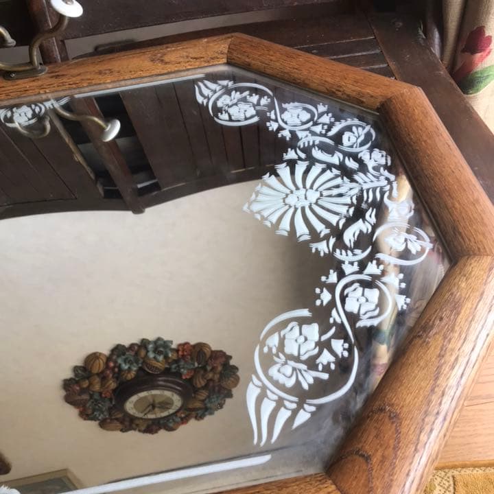 貴重特大★アメリカアンティーク　フック付き壁掛けミラー鏡　USAヴィンテージ家具