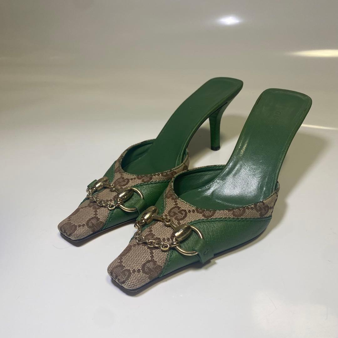 希少色✨美品✨GUCCI ホースビット　GG柄　ミュール ポインテッド