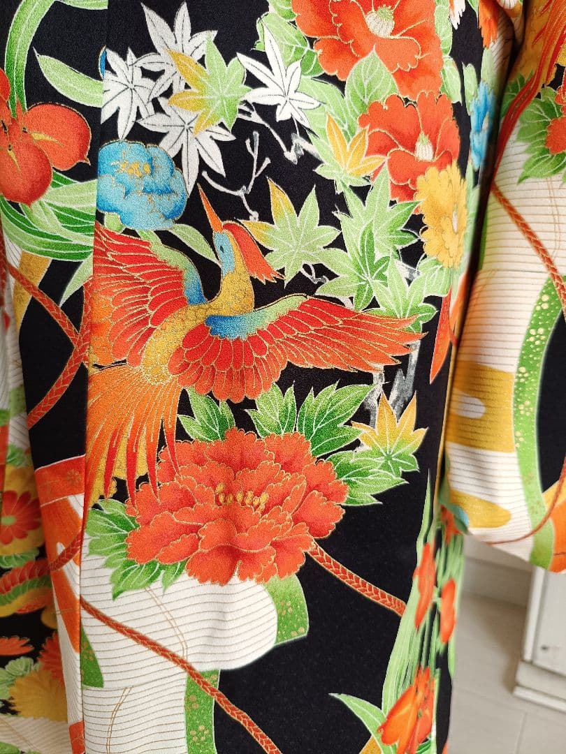 専用です☆アンティーク黒色に鮮やかな模様の着物に作り帯