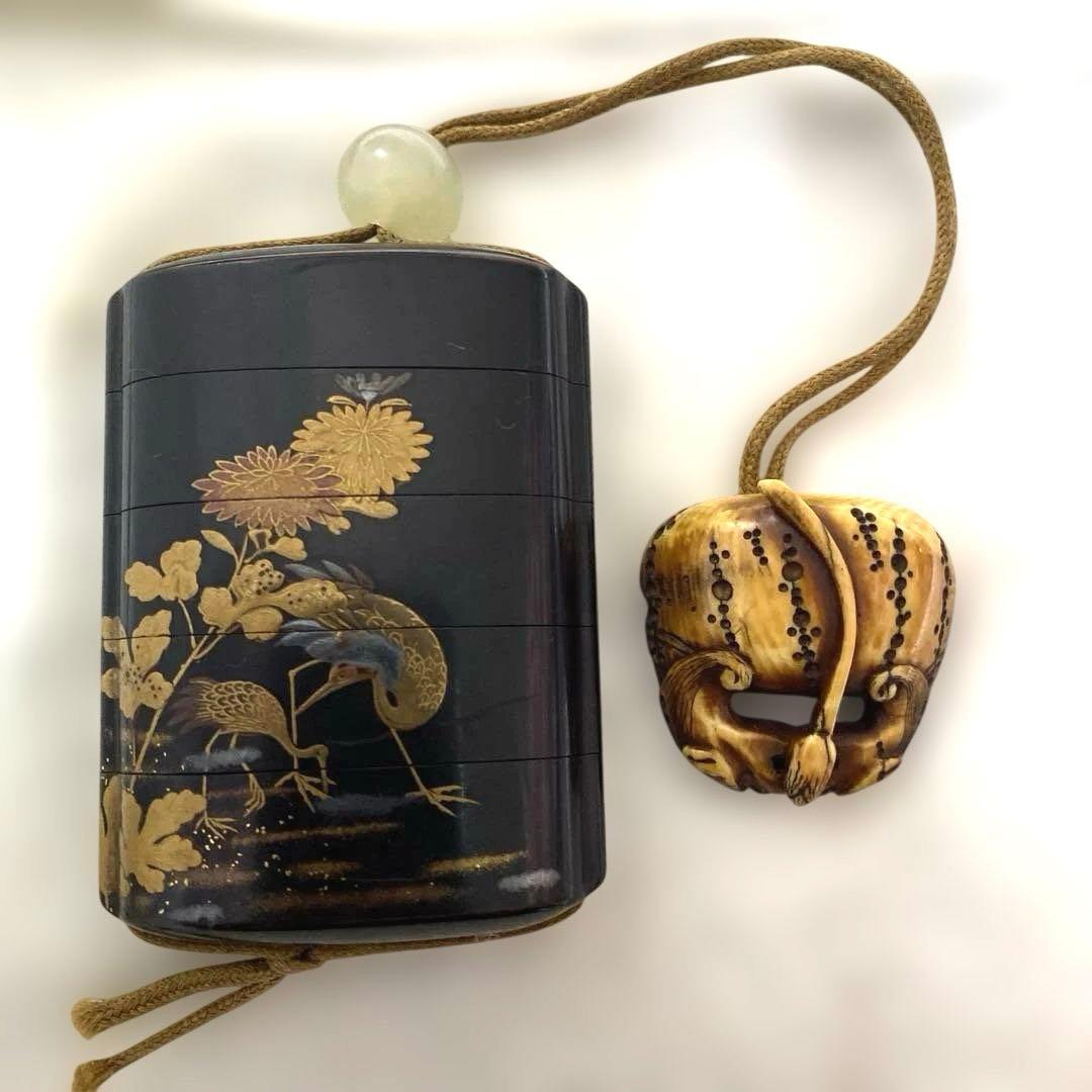 A-2 印籠　金蒔絵　装飾品　アンティーク　美術品　工芸品　漆芸　漆器　木箱付き