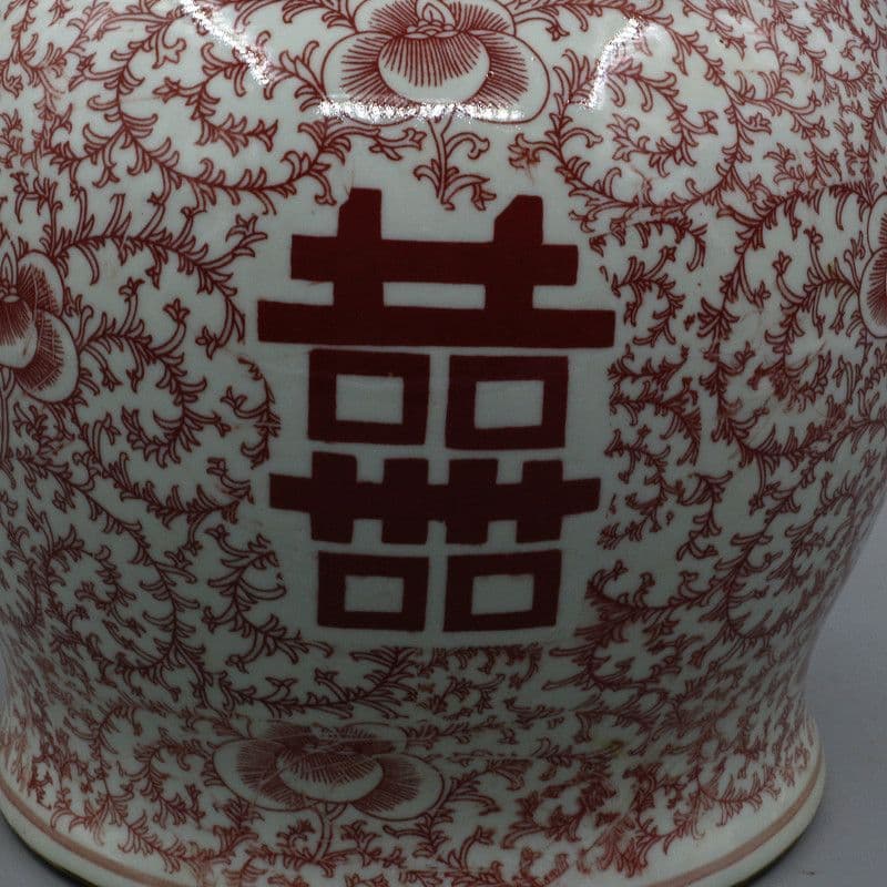 中国美術 四喜紅将軍缶 景徳鎮 陶磁器 装飾品 現代工芸品 美術品 置物