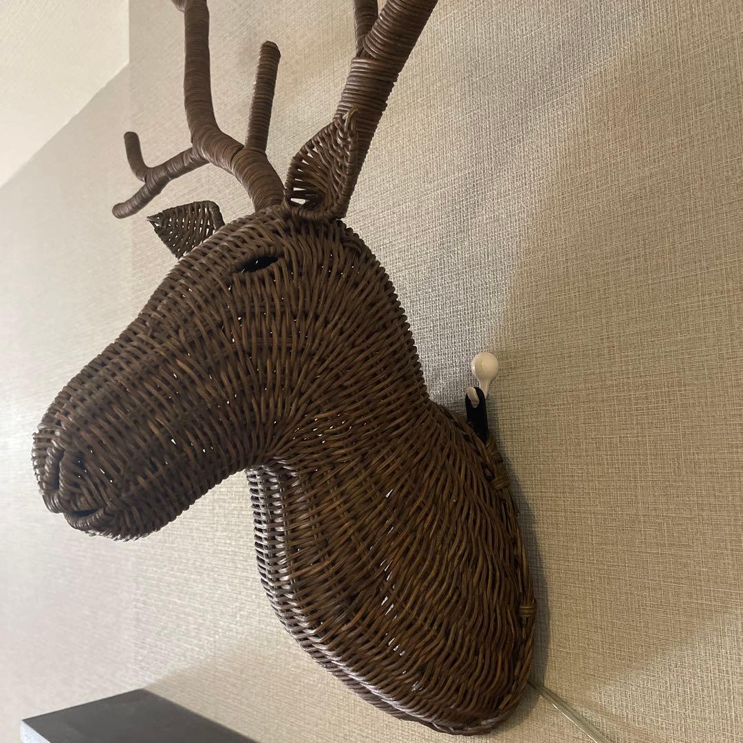 鹿 ラタン編み壁掛けライト ハンティングトロフィー 北欧風 インテリア